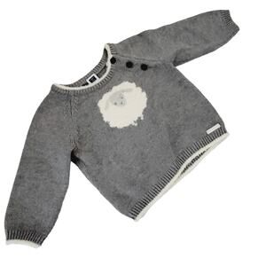Janie and Jack grey sheep cotton knit sweater size 6-12M. Gender nuetral